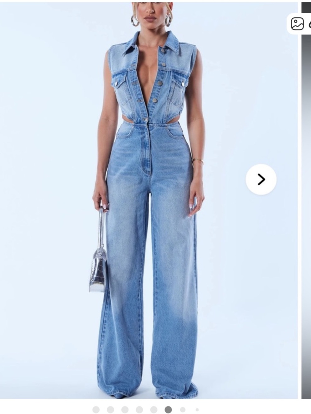 Fashion Nova Light Wash Wide Leg Cut Out Jumpsuit